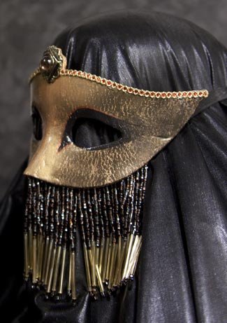 Black & Gold Feathered Belly Dance Mask